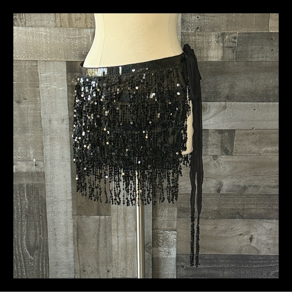 Black sequin fringe skirt dark feminine Halloween costume whimsigoth bellydance